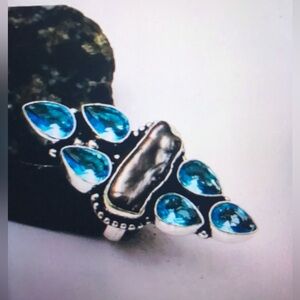Kyanite Blue Topaz Stamped 925 Sterling Silver Ring